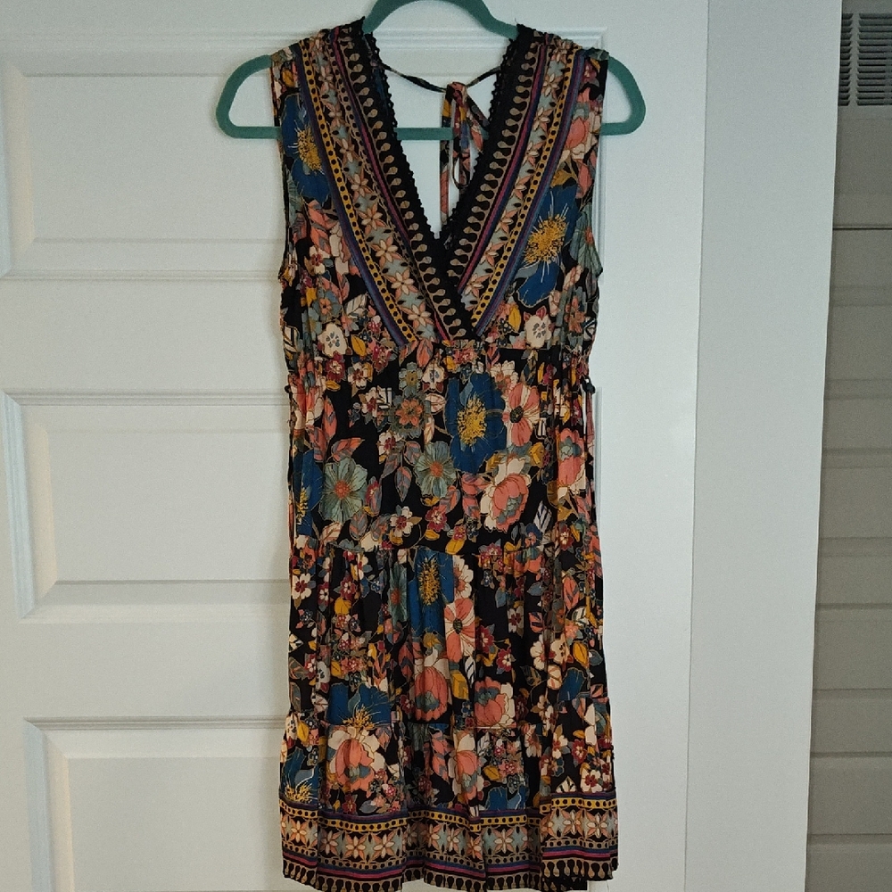 Floral Boho Sleeveless Dress | Small | Knee-Length | Casual Summer